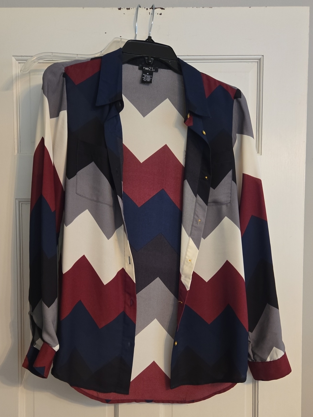Rue21 Chevron Button-Down Shirt in Navy, Burgundy & Cream
